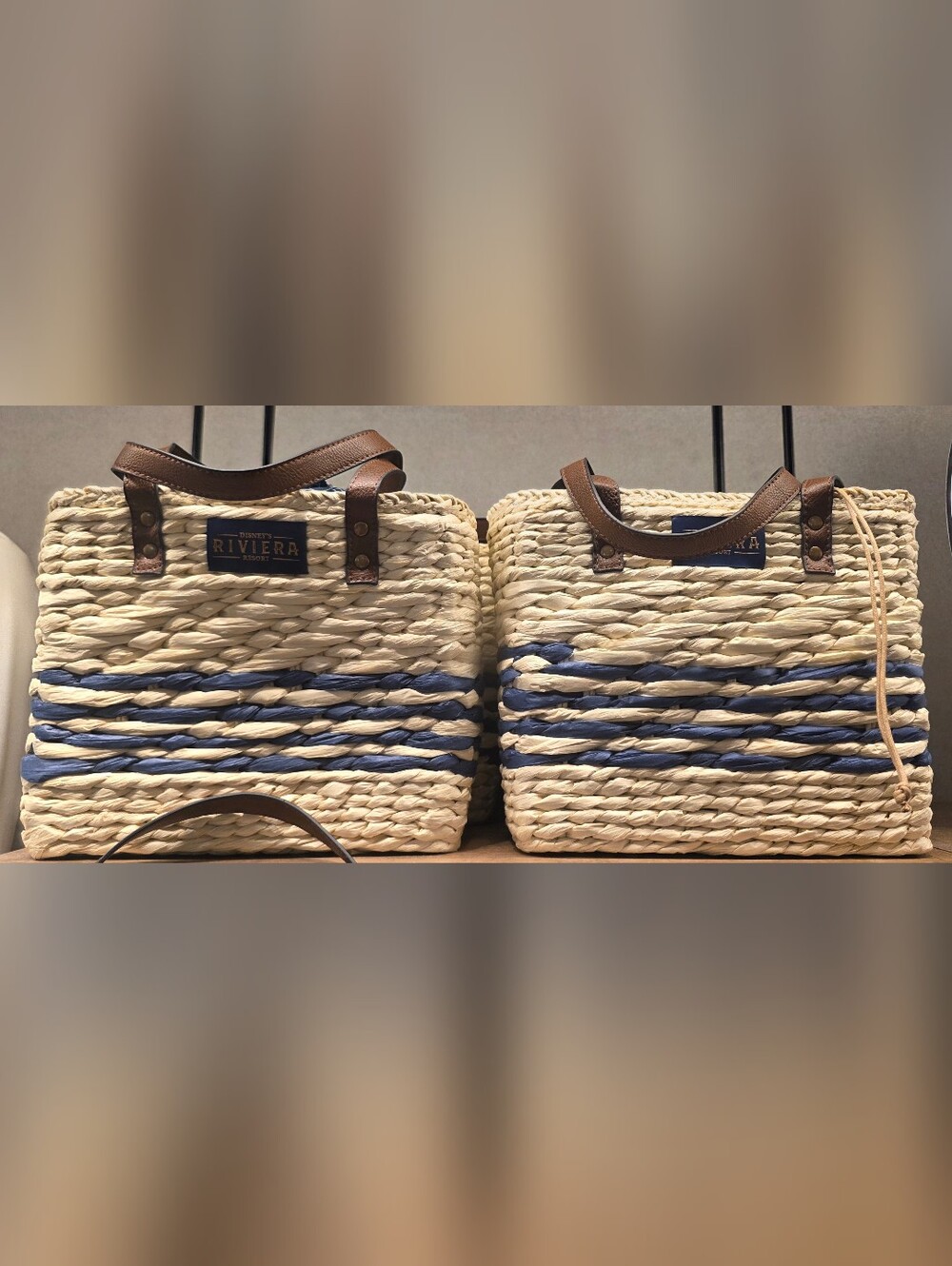 Disney Parks Riviera Resort Straw Straw Tote Bag features a woven natural straw